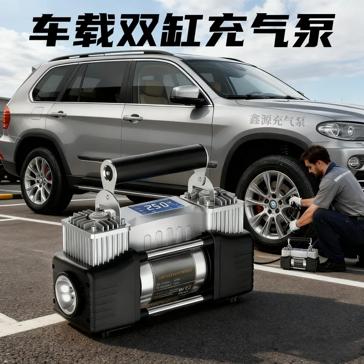 车家两用双缸充气泵12V220V数显自动打气泵金属材质充气泵大功率