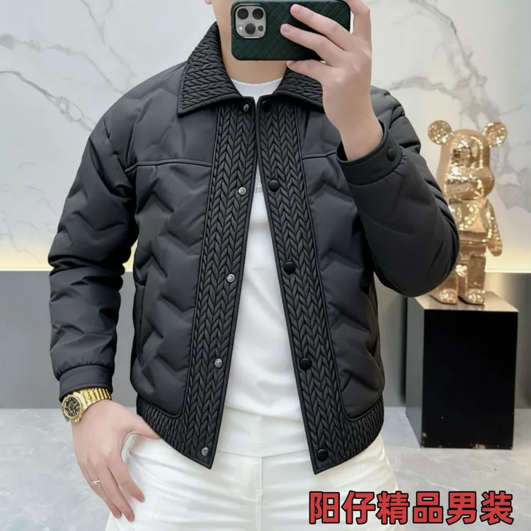 麦穗拼接羽绒服男款秋冬季2025新款潮衬衫式夹克男士外套轻薄冬装