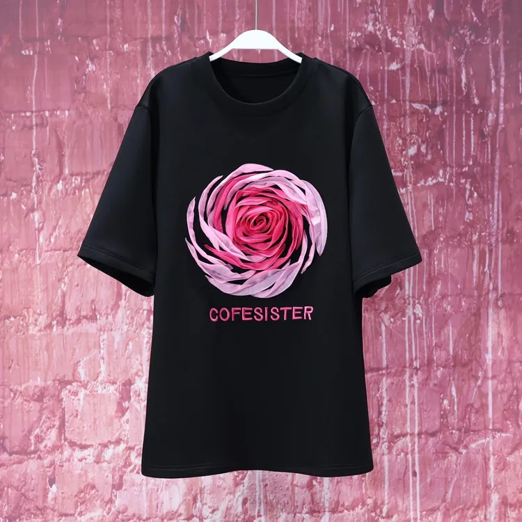 刀哥【80斤-240斤】夏季美式复古独特花朵印花大码短袖宽松T恤男装