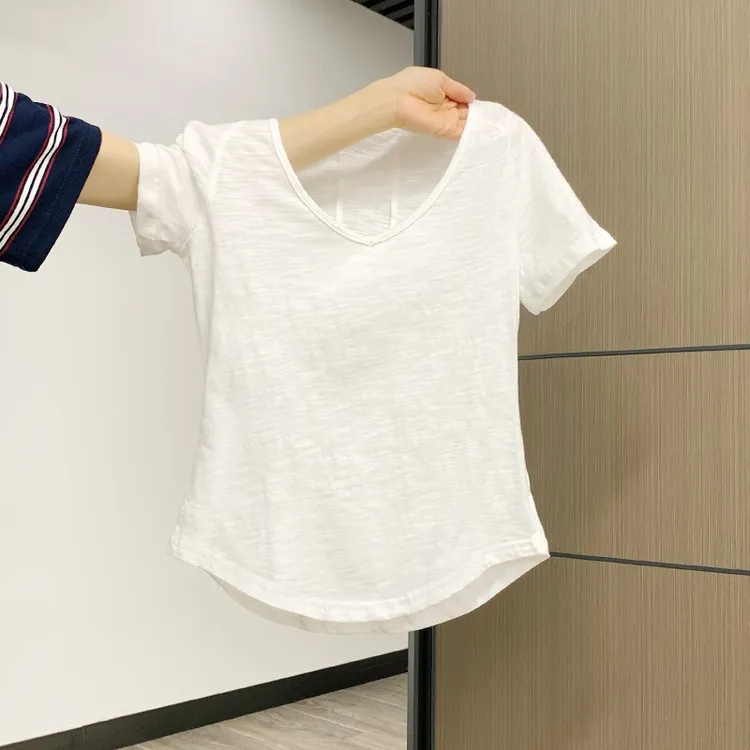 纯欲慵懒风小众独特别致显瘦百搭短袖T恤女夏季设计感弧形下摆ins