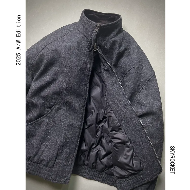 SKYROCKET扶摇【重任在肩】（英伦绅士风肌理感立领羊呢长袖羽绒服）