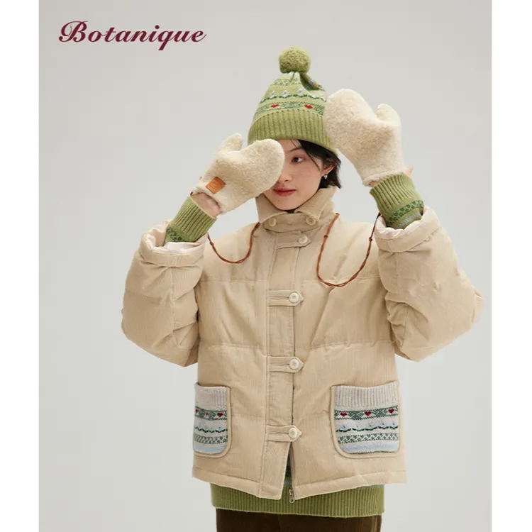 Botanique植物学“北欧冬日”毛织提花贴袋90%白鸭绒灯芯绒羽绒外套