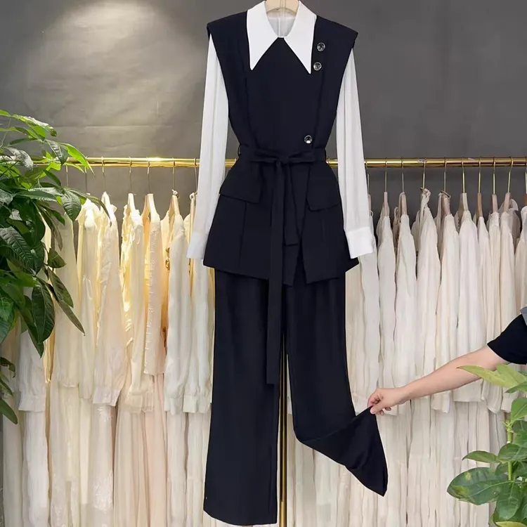 早秋一整套女2025新款高级感时尚减龄显瘦马甲阔腿裤套装 A581
