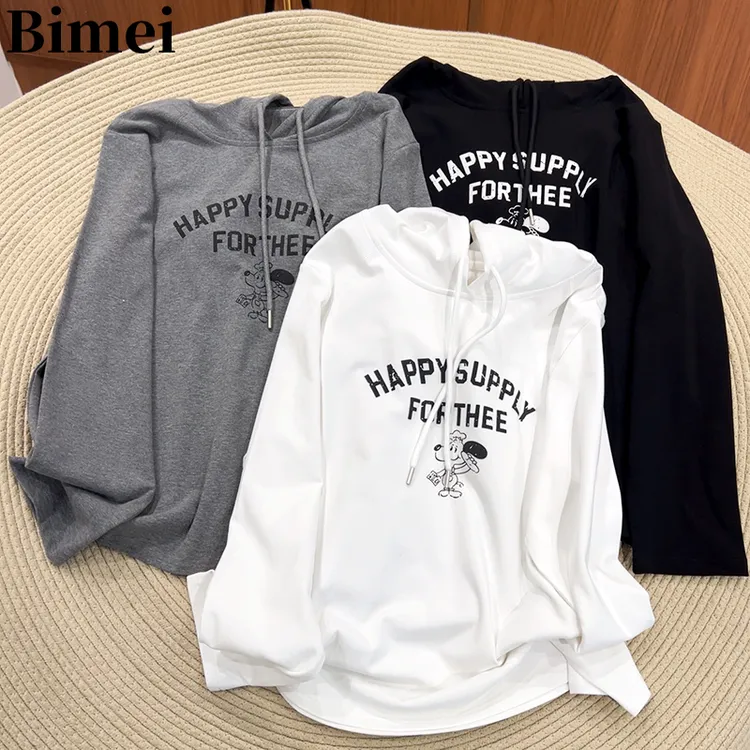 必魅欧洲站字母印花连帽上衣显瘦抓绒2025秋冬加绒带帽卫衣57321