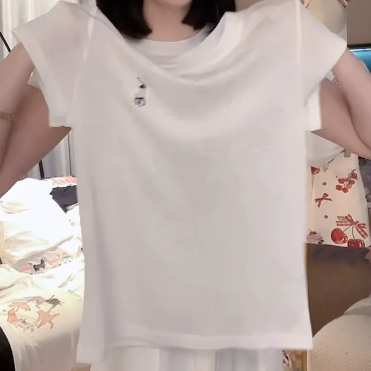 天丝亚麻流行款卡通印花短袖T恤潮流休闲上衣C5288