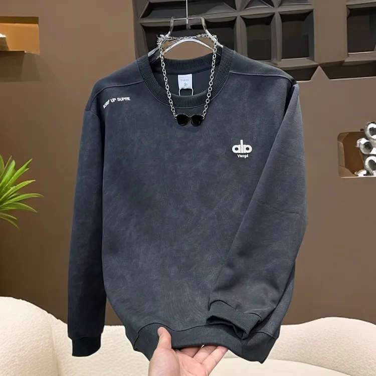 欧洲站休闲不起球保暖扎染上衣长袖潮流卫衣圆领秋冬字母刺绣上衣