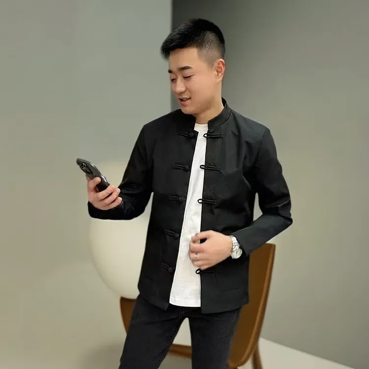 2025春秋中山装长袖盘扣夹克男唐装休闲外套潮男中式风立领款社会