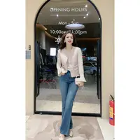 涵儿家 早春重工钉珠中式提花马甲 VS百搭高腰显瘦牛仔喇叭裤1080