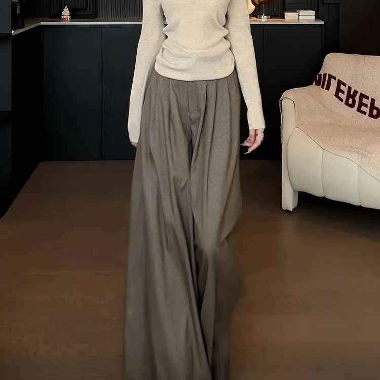 有洧Youwei 【绒绒燕麦】早秋宽松西装阔腿裤直筒裤长裤24FW0007