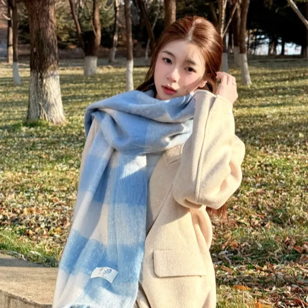 Honey Puppy氛围感潮流时尚百搭流苏格子围巾韩版保暖围脖男女