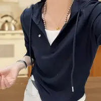【卡蔻】97401螺纹棉小亮片连帽假两件T恤（衣长52左右）