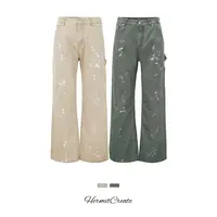 HermitCreate泼墨水洗美式复古做旧休闲裤宽松直筒阔腿休闲长裤男