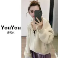 韩系设计感翻领软糯毛衣开衫女秋冬季新款慵懒风宽松拉链外套