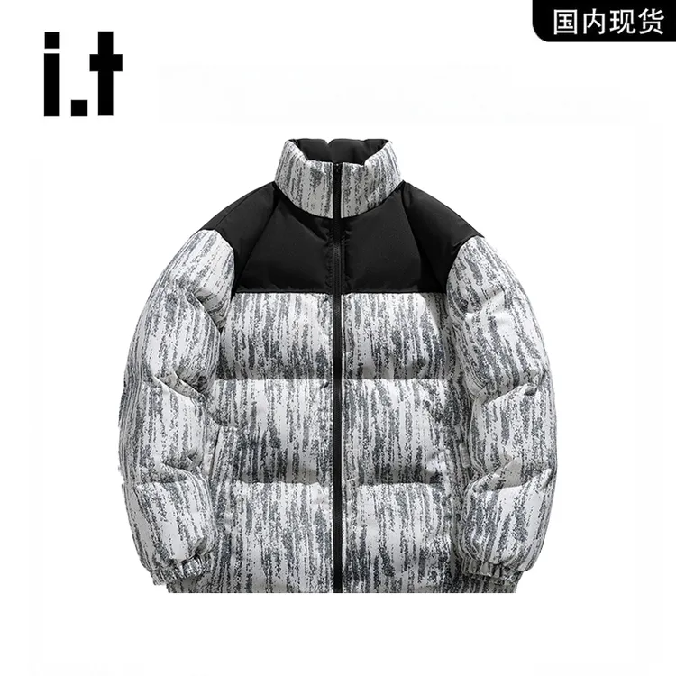 香港潮牌it：5cm/FIVECM 美式扎染拼色棉衣外套男冬季加厚保暖棉服