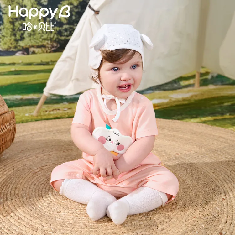 哈贝比婴儿连体衣夏季薄款男女宝宝短袖哈衣纯棉a类爬服2025新款