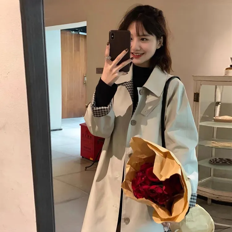 fy01新款爆款韩版中长款薄款宽松风衣春秋小个子英伦风气质外套