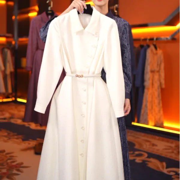 【赫尔温】原创设计款嫣红色时尚收腰显瘦秋款连衣裙DHZFF52956