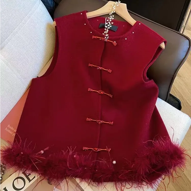 新年红色中国风新中式夹棉马甲女款2025秋冬新款无袖保暖盘扣马夹