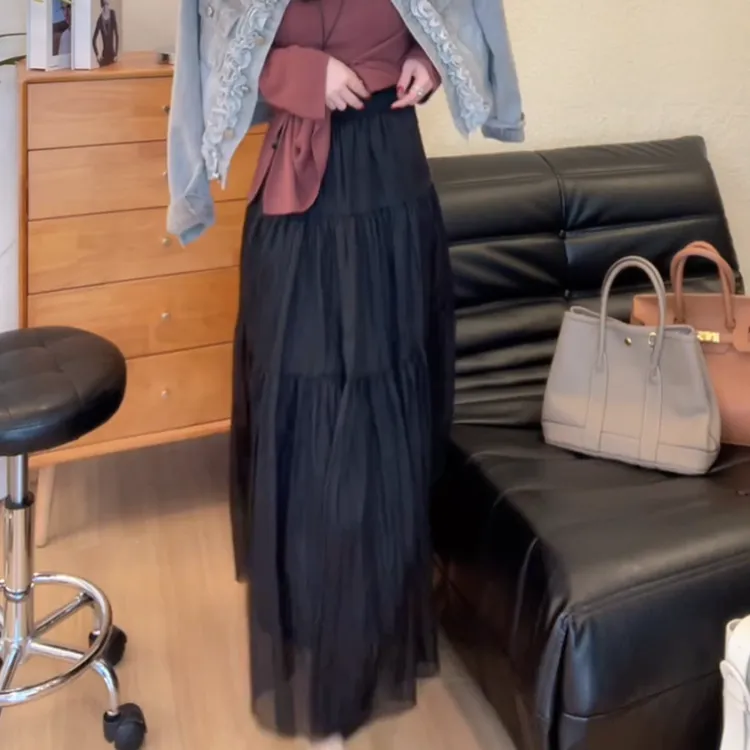 25春夏显瘦高腰蛋糕裙休闲百搭褶皱半身裙LK2502209