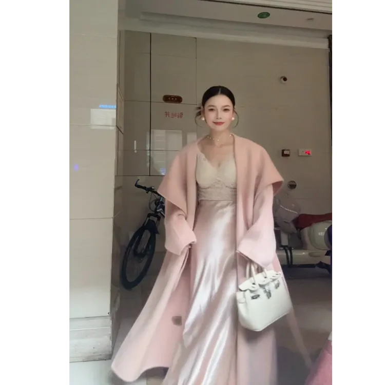 【】宽松气质长款高品慵懒风双面呢大衣889110