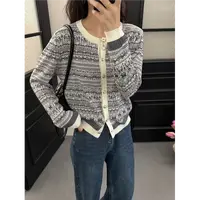 圆领精仿羊毛复古青花瓷重工气质女士提花针织开衫
