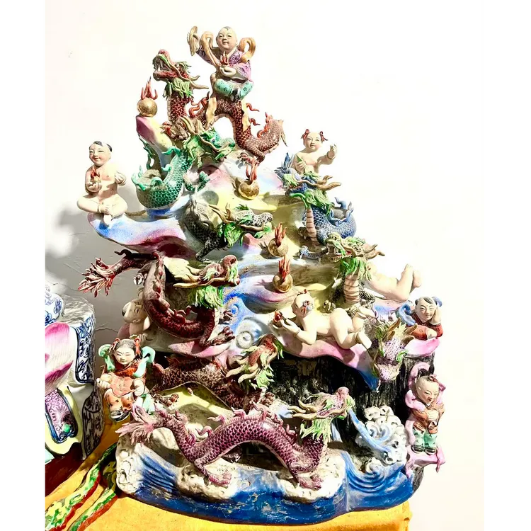 九龙九子景德镇老厂货早期老艺人雕刻九龙九子茶楼办公室吉祥摆件