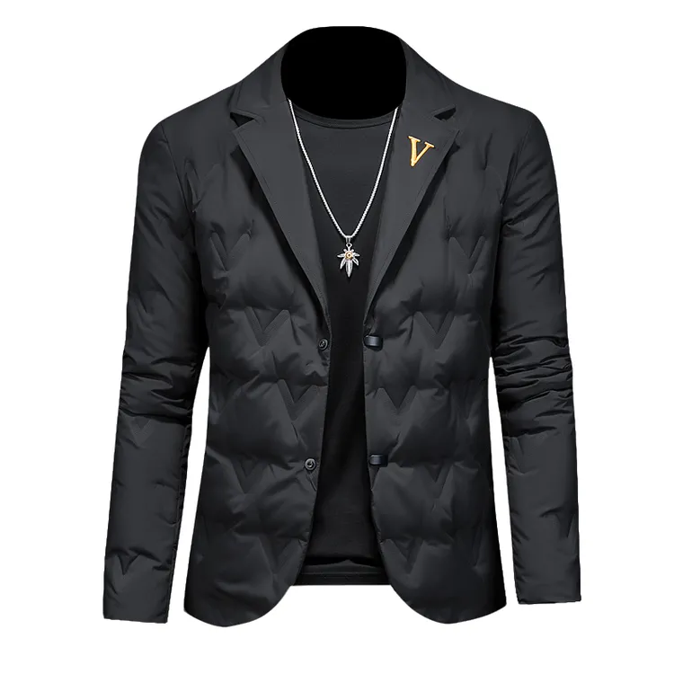 约文库费西装领白鸭绒羽绒服男士冬季纯色修身刺绣保暖外套男款潮