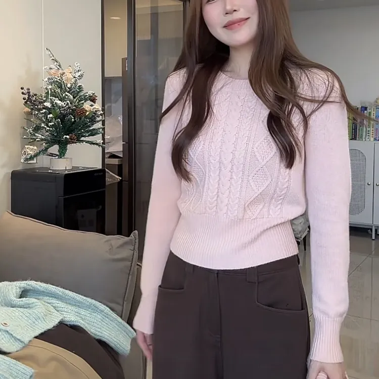 时尚宽松新款时尚纯色保暖毛衣重工钩花纹理毛衣针织衫K2-30