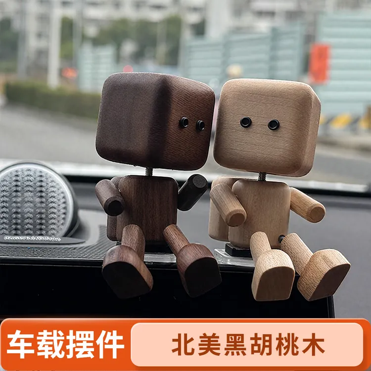 摇腿小木仔治愈摆件创意车载香薰出风口可爱抖腿木头人汽车装饰品