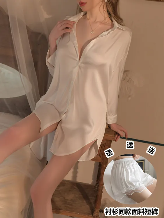 睡衣女款爆款2025新款睡裙夏季可外穿男友风衬衫性感家居服套装