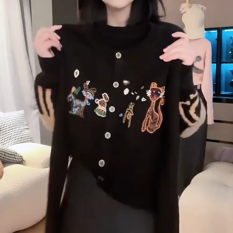 2025秋冬新款复古网红提花高级设计师长袖针织衫毛衣女LK2508471