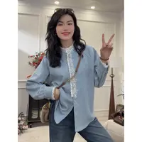 【蕾丝搭配】花瓣领长袖衬衫女洋气漂亮宽松上衣