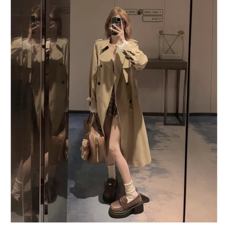 风衣外套女韩版2025春秋新款今年流行卡其色小个子中长款高级感