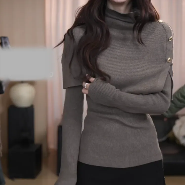 【一叶知秋】冬季气质百搭不规则时尚针织衫带披肩LK2508259