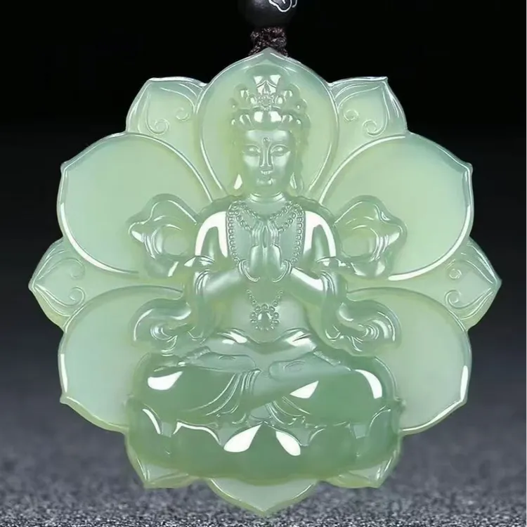 非金属仿水晶吊坠 莲花观音菩萨吊坠 观音坐莲男女同款守护神项链