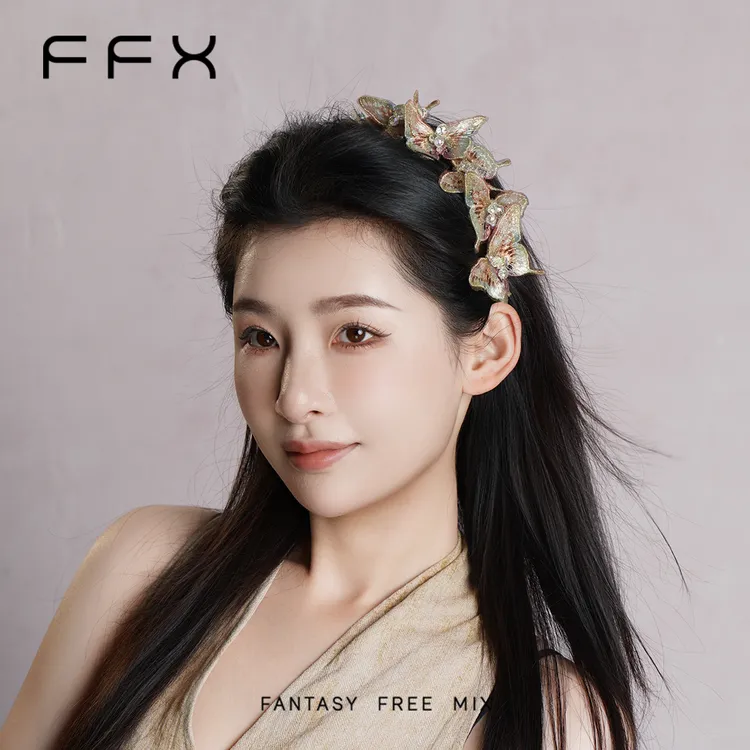 FFX弗弗西【蝶影漫纱】高级手工刺绣蝴蝶浪漫时尚发箍