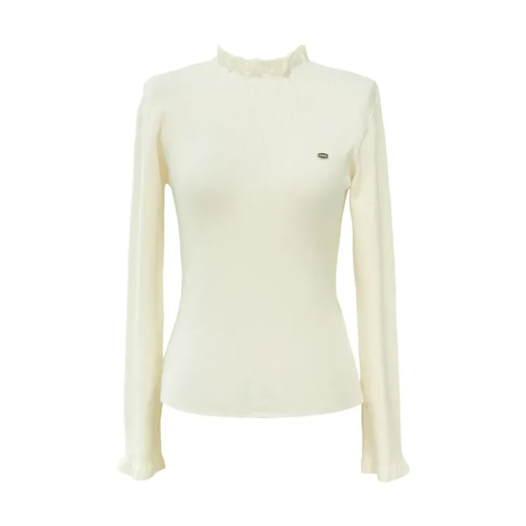 法式蕾丝边修身打底衫女秋冬新款内搭半高领毛衣气质长袖针织上衣