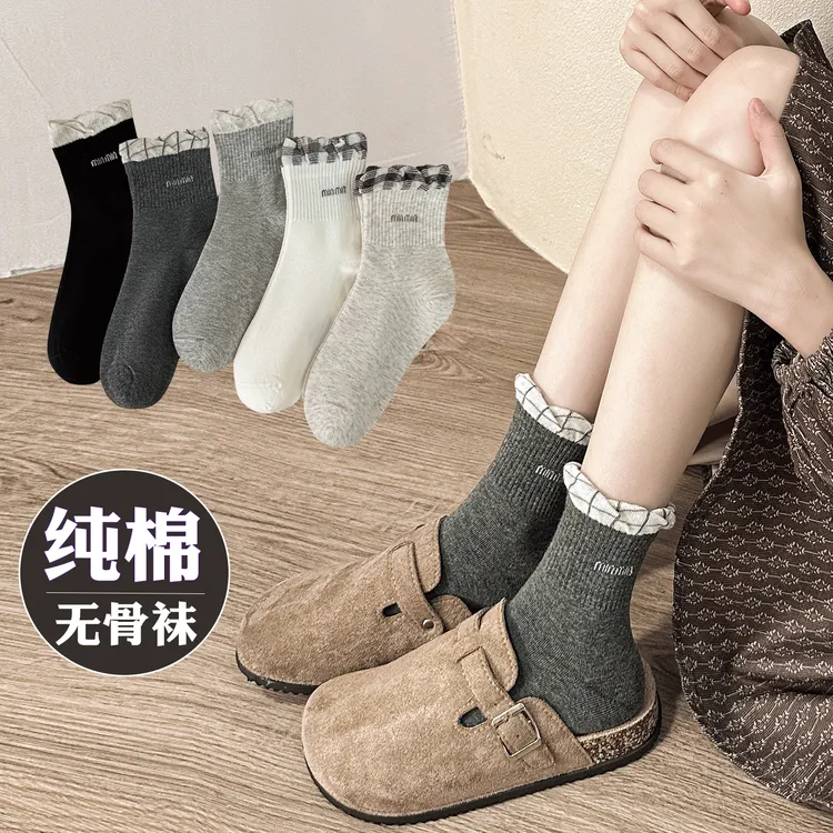 女童袜棉无骨袜春秋季韩版短袜花边女孩袜透气宝宝袜秋冬棉童袜子