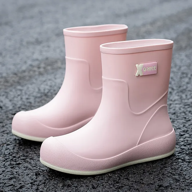 韩系甜美中筒雨鞋女款防滑防水厨房工作胶鞋四季耐磨雨靴成人水鞋