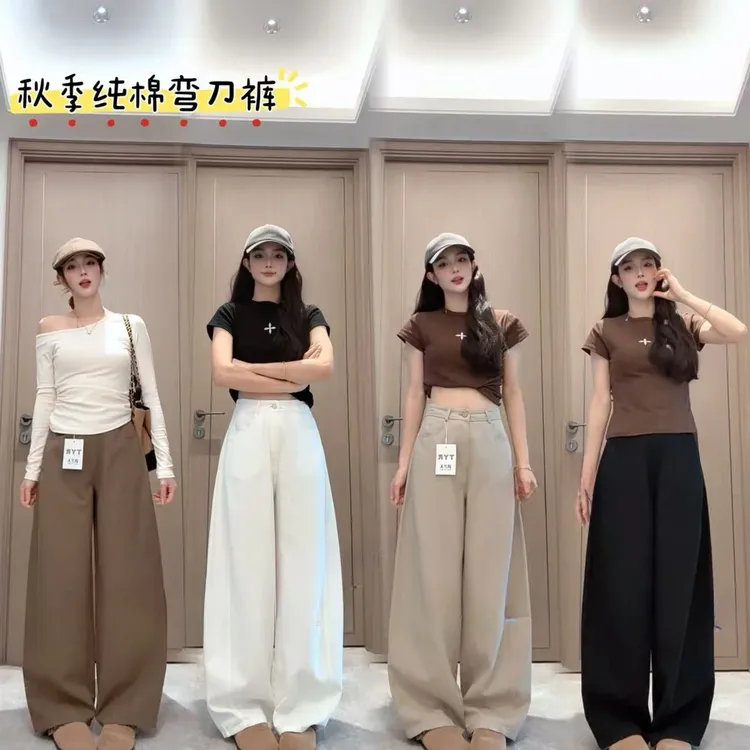 春夏显瘦休闲黑色高腰宽松百搭直筒弯刀阔腿裤女款爆款2025新款