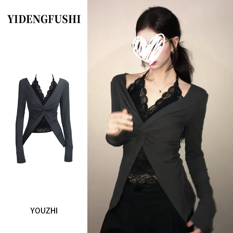 【现货！！！带运费险】2025秋季法式设计感长袖T恤修身纯欲百搭女上衣