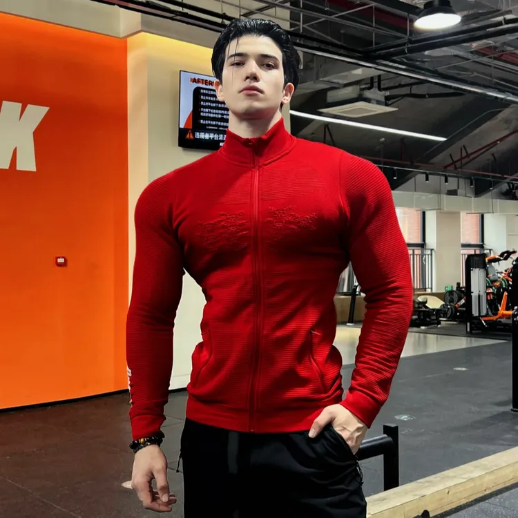 AOBOYUAN ‘正红新年战袍’针织提花显壮中间层运动外套男休闲夹克