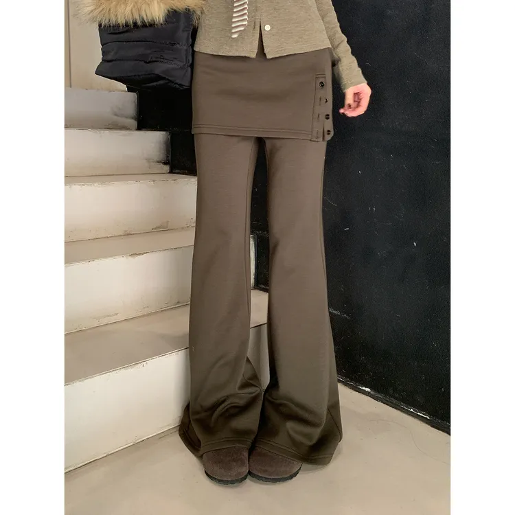 【牛油果】冬季复古时尚百搭气质显瘦假两件屁帘休闲裤254B4211