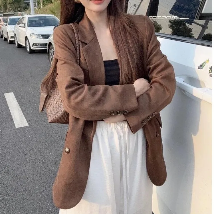 高级设计感翻领西装小外套女2025秋季新款老钱风气质百搭西服上衣