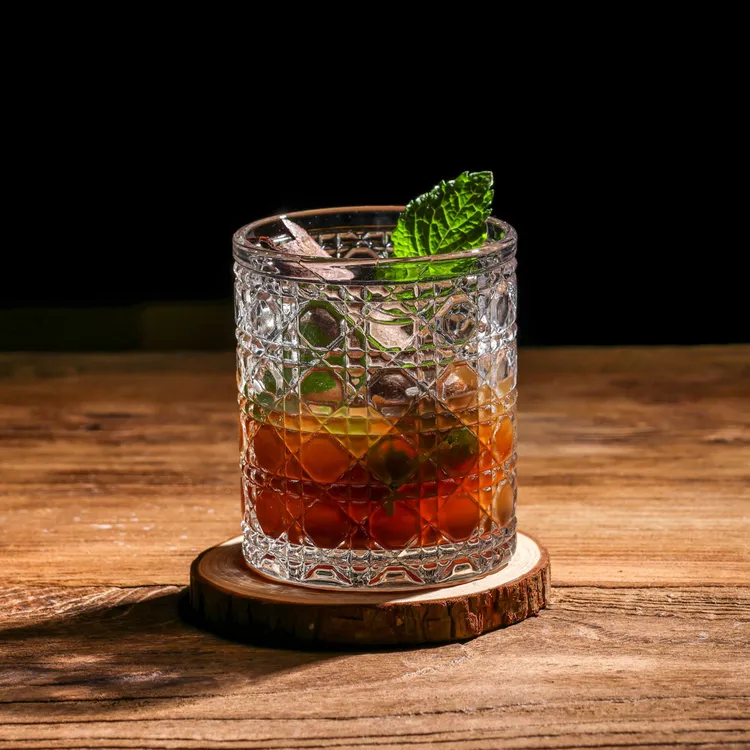 六只200ml钻石浮雕玻璃杯家用复古高颜值大容量洋酒杯果汁杯水杯