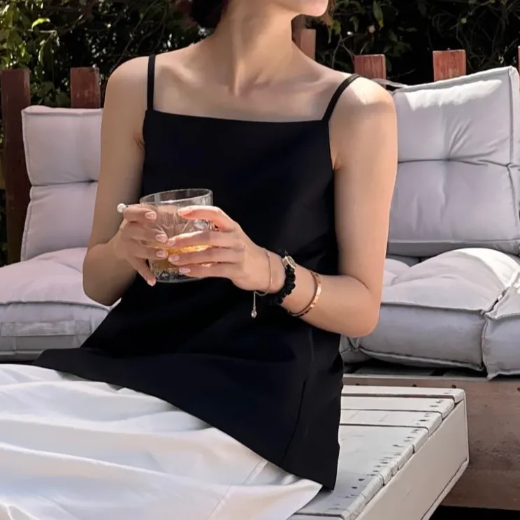 一字领吊带/法式极简高密丽赛纤维A字吊带40345