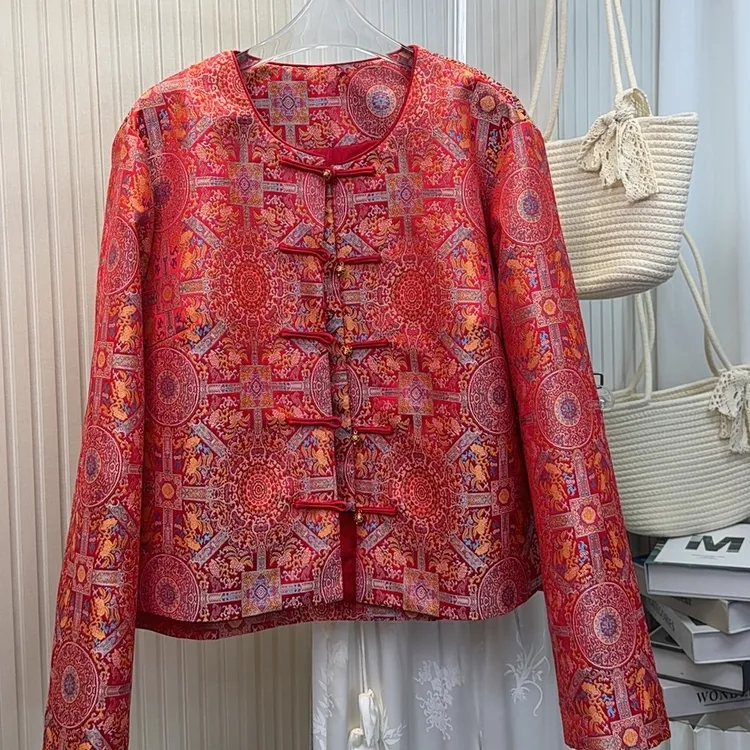 【鸿运当头】新中式国风改良唐装八达运提花真丝织锦外套女