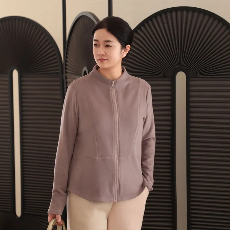 麻享【小蛮腰】羊绒混纺棉高弹拉链百搭纯色瑜伽女士卫衣FSY51374