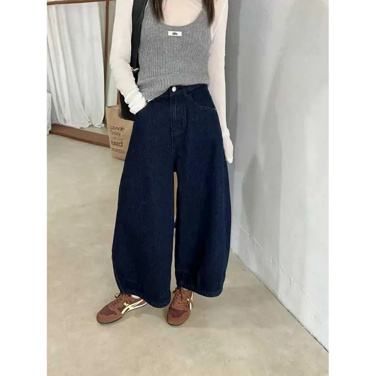 韩版高腰显瘦梧桐裤2025秋季宽松时尚百搭直筒阔腿裤九分牛仔裤女
