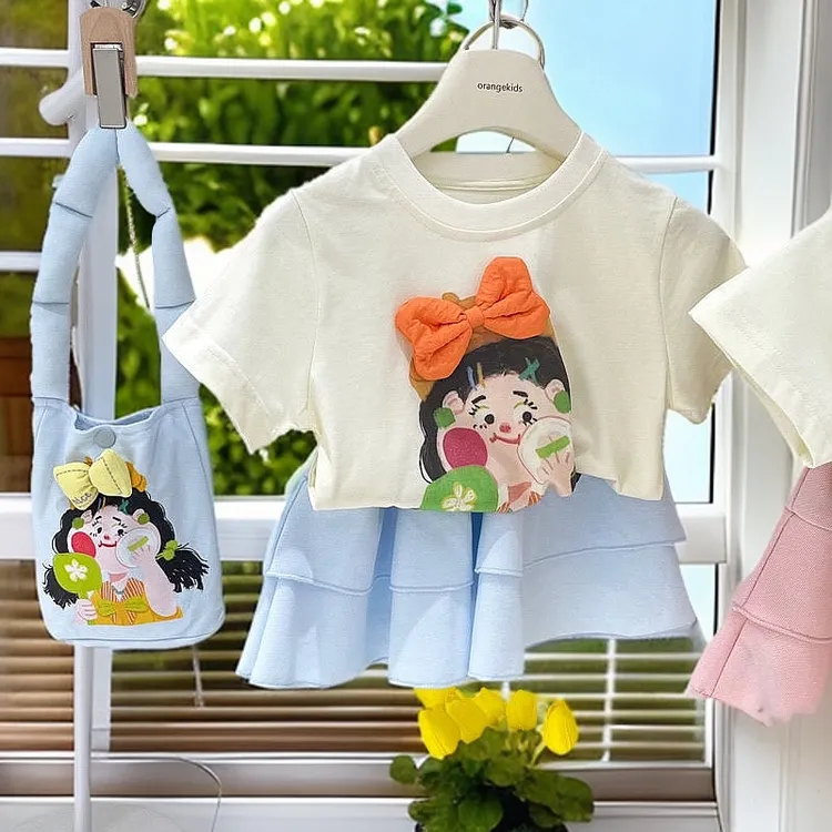 女童韩版立体蝴蝶结短袖恤夏季新款女宝宝洋气卡通纯棉上衣